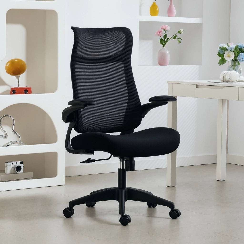 Sedia da ufficio ergonomica con schienale in rete e braccioli 3D ¨C zephmum ¨C Nero