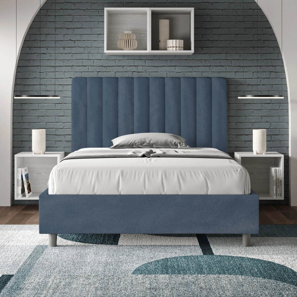 BS COM Letto una piazza e mezza contenitore imbottito 120x200 microfibra blu