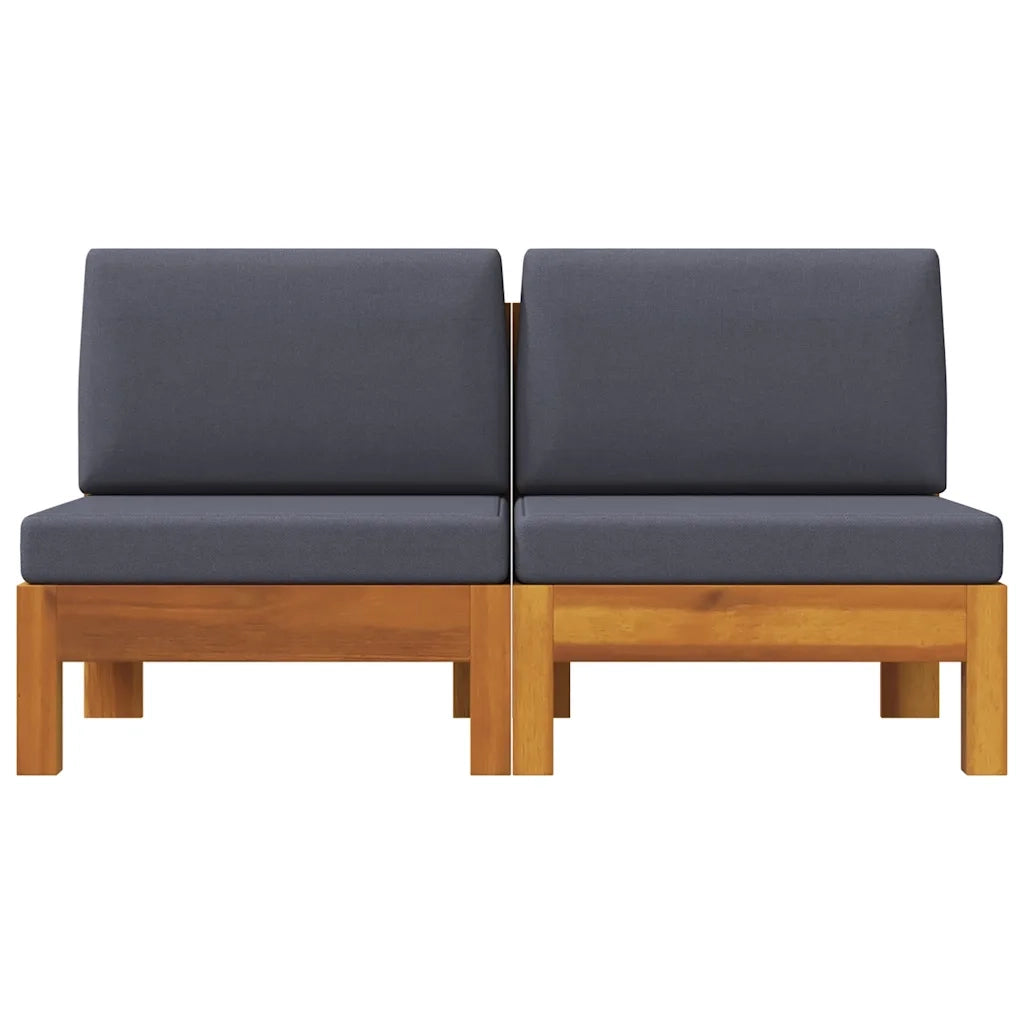 Divani Centrali 2 pz con Cuscini Grigio Scuro Massello Acacia 310639