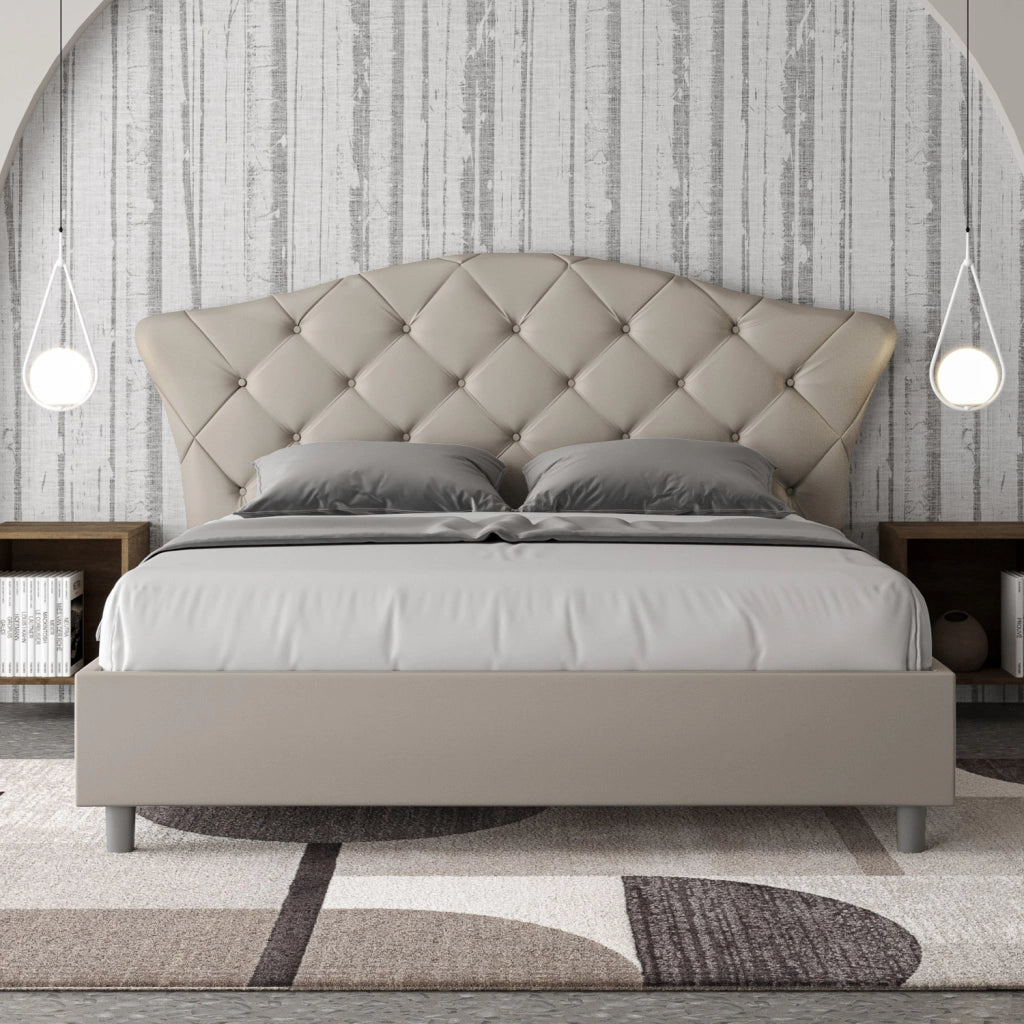 BS COM Letto matrimoniale contenitore imbottito 160x190 similpelle tortora