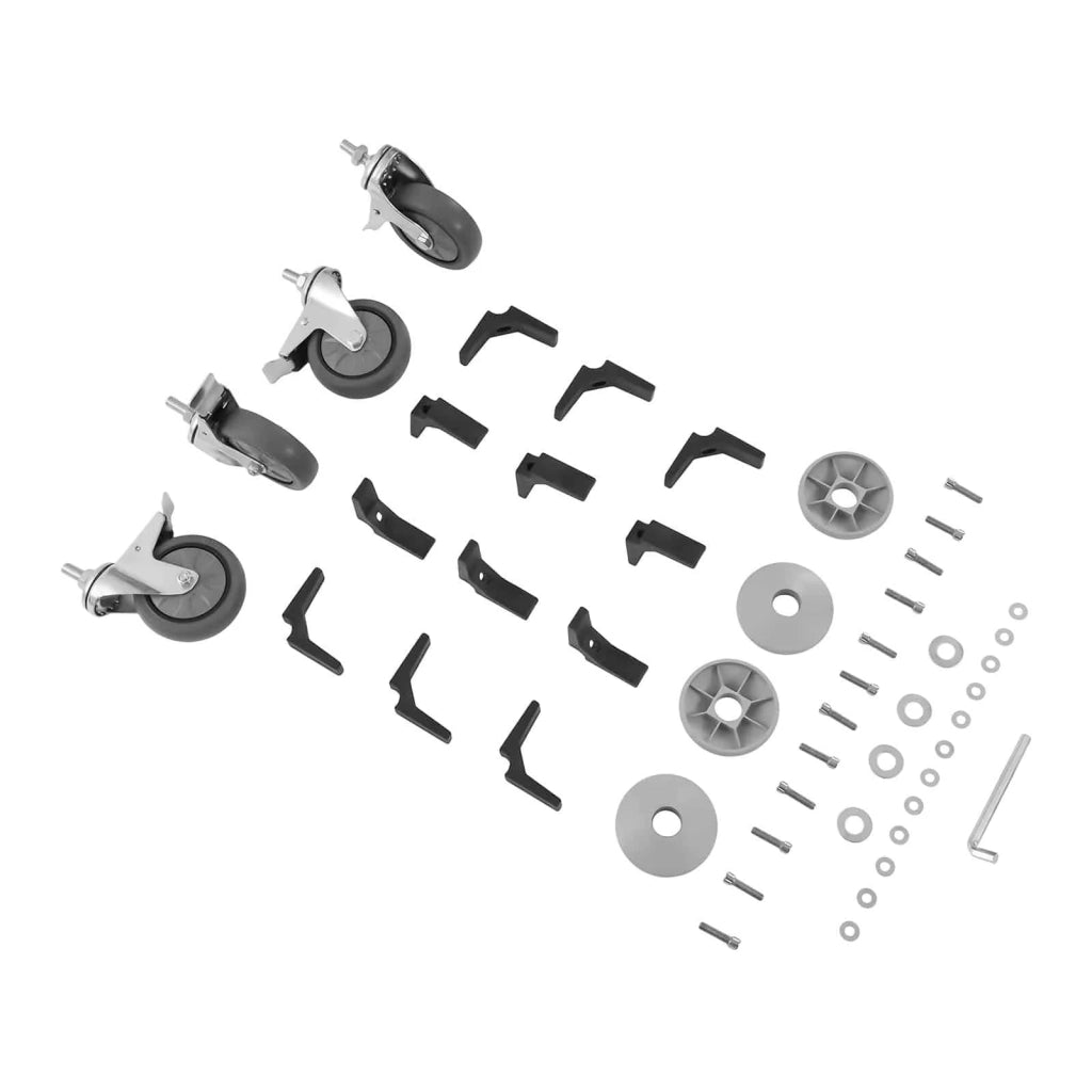 Carrello di servizio in acciaio inox con 2 vassoi e 1 contenitore portata max 500 kg tubi tondi 14_0005025