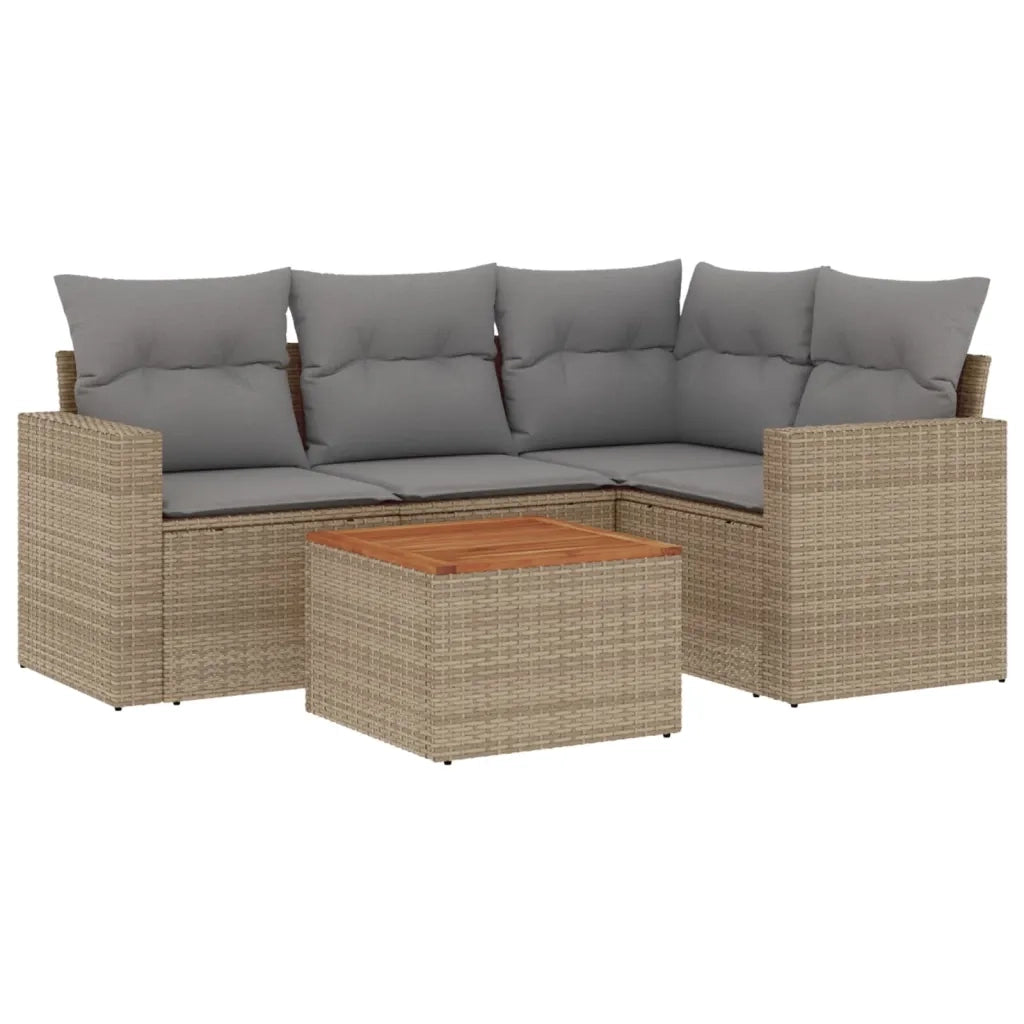 Set Divano da Giardino 5 pz con Cuscini Beige in Polyrattan 3224106