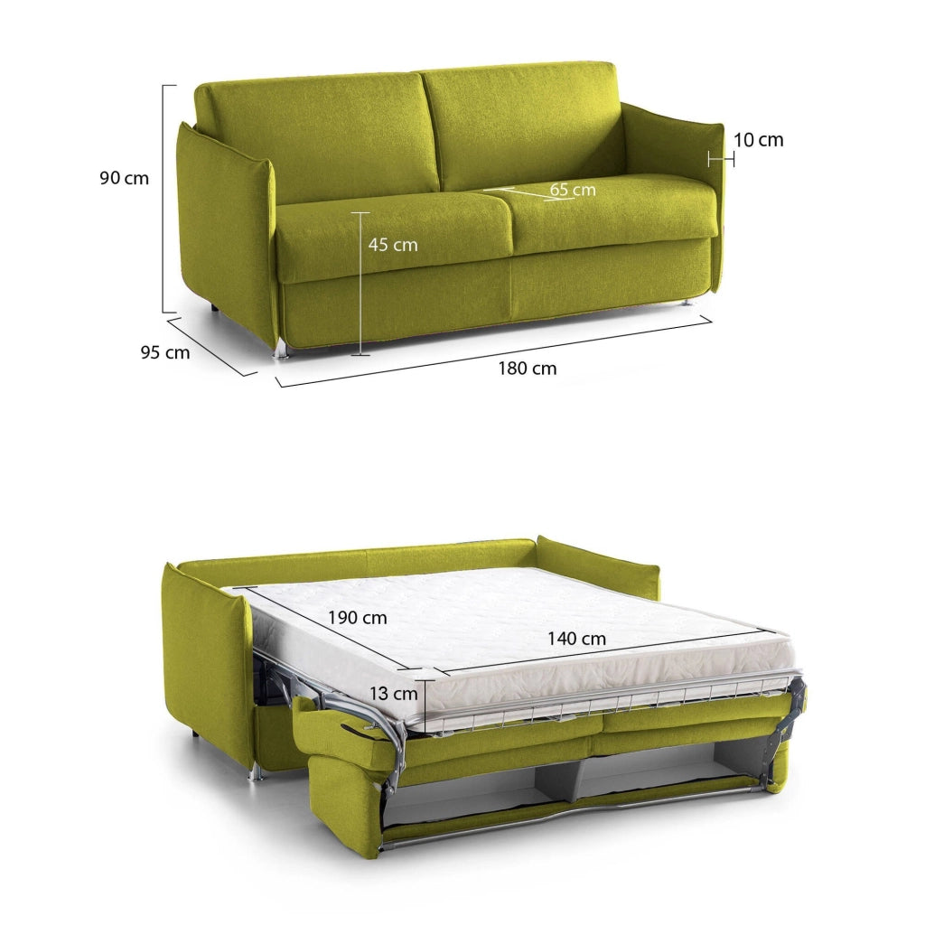 Trovo, Divano Letto 2 Posti Sfoderabile Made in Italy, 180x95 cm Verde