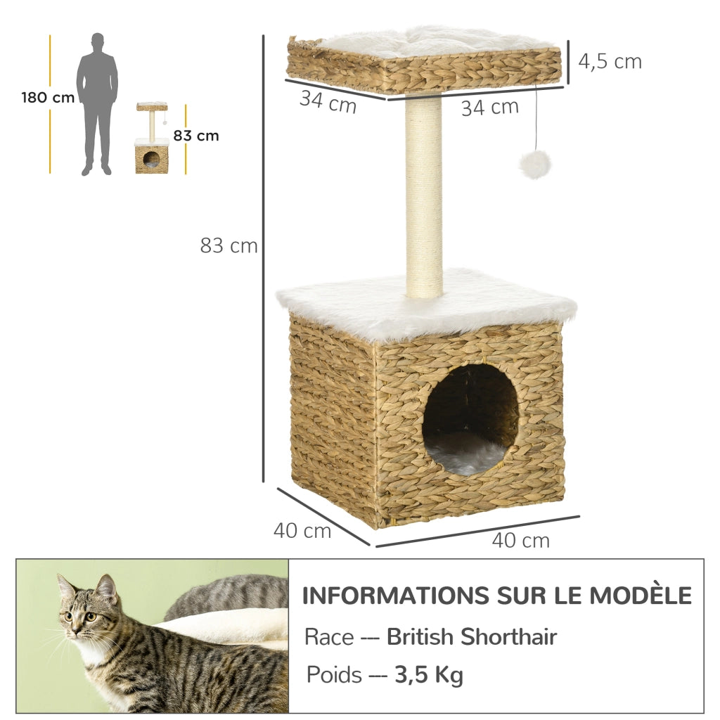 Tiragraffi per gatti 2 livelli ¨C Xylo ¨C giacinto d'acqua naturale con nicchia e piattaforma
