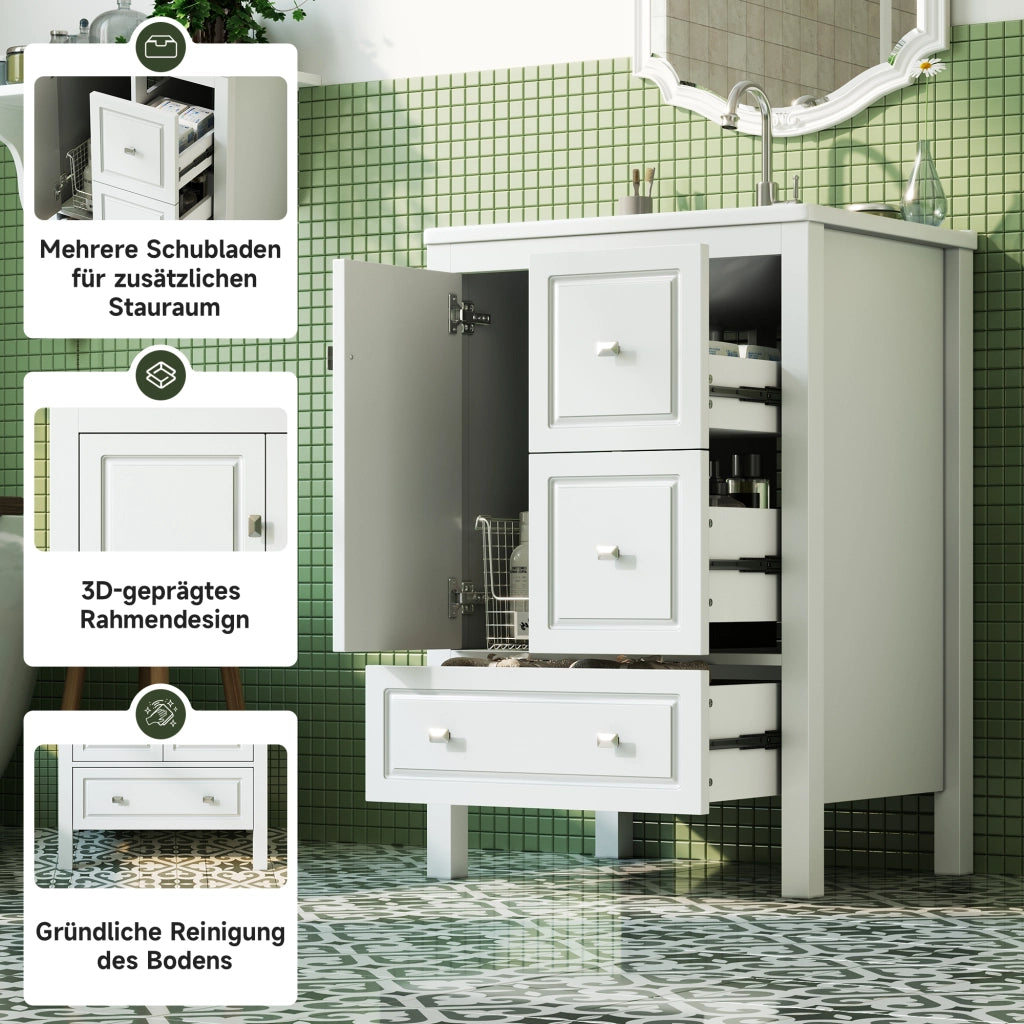 MOBILE BAGNO freestanding 62x47x90 cm in MDF e Ceramica Bianco