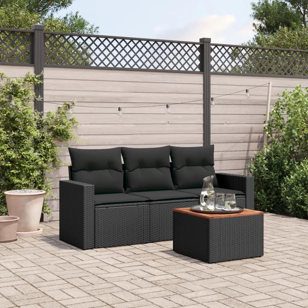 Set Divani da Giardino 4 pz con Cuscini Nero in Polyrattan 3223990