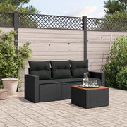 Set Divani da Giardino 4 pz con Cuscini Nero in Polyrattan 3223990