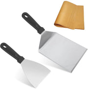 Set di Spiedini per Griglia 2 Pezzi - Manico in Legno - Acciaio Inossidabile - Attrezzo per BBQ - Fogli di Carta per Hamburger - Duraturo e Resistente al Calore - Attrezzo per Griglia