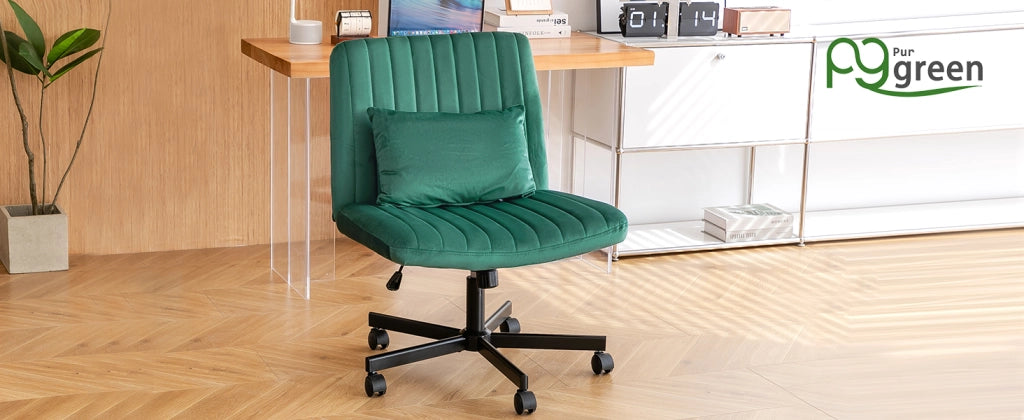 Sedia da ufficio girevole regolabile in tessuto verde con ruote silenziose e cuscino imbottito