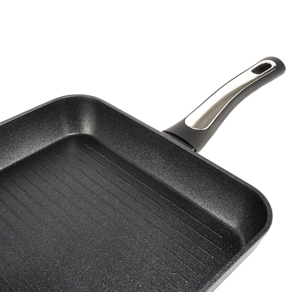 Bistecchiera Elegance Black 26x26 cm doppio fondo acciaio inox, manico Soft touch