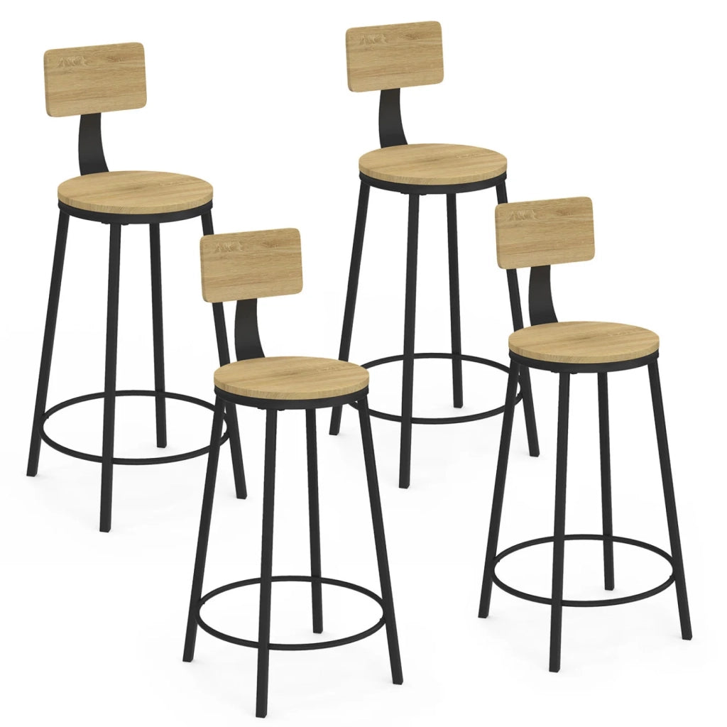 IDMarket - Set di 4 sgabelli da bar DETROIT, seduta rotonda con schienale dal design industriale
