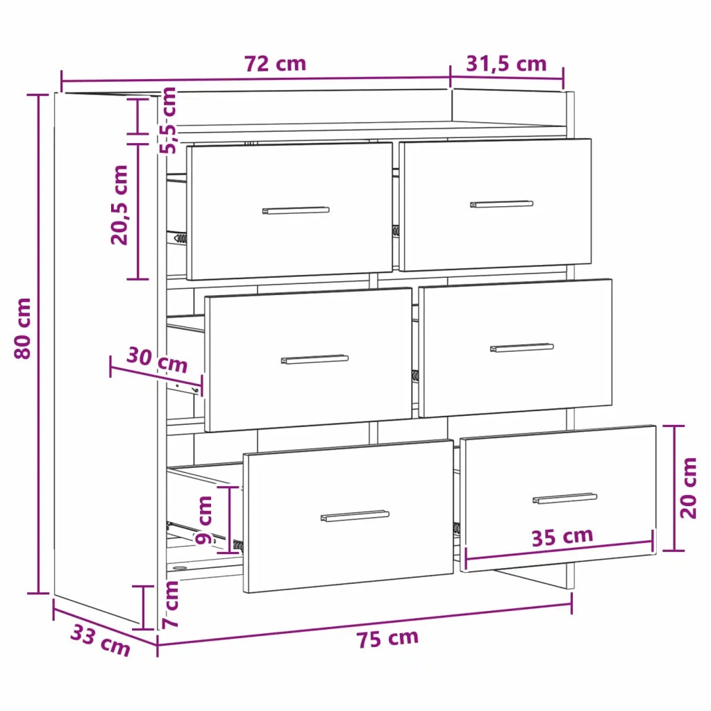 Credenza Rovere Nero 75 x 33 x 80 cm Legno ingegnerizzato 8011100