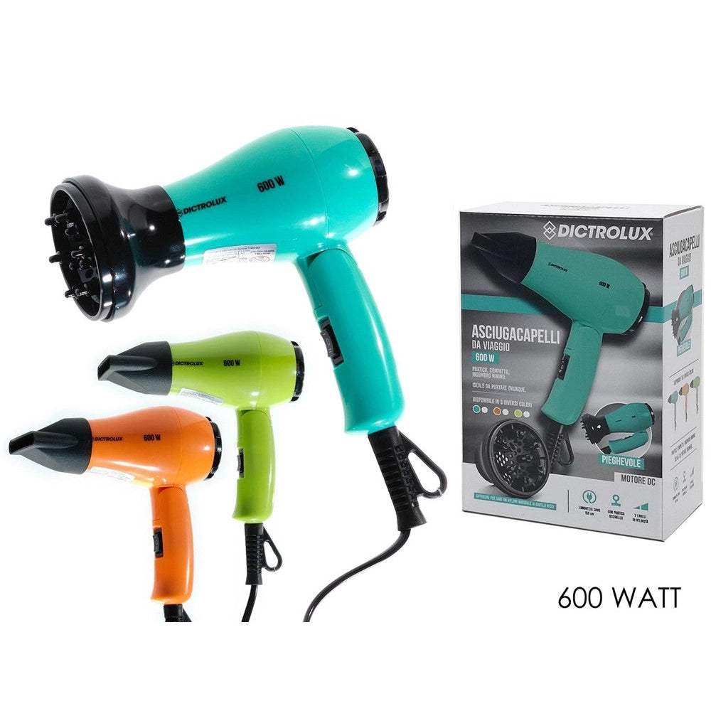 Trade Shop - Asciugacapelli Da Viaggio Pieghevole 600 Watt Motore Dc 2 Velocità Con Diffusore Styling -