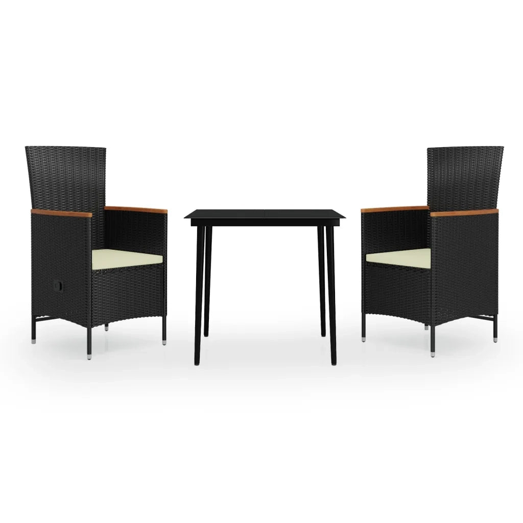 Set da Pranzo da Giardino 3 pz | Set Salotto da Giardino con Cuscini Nero