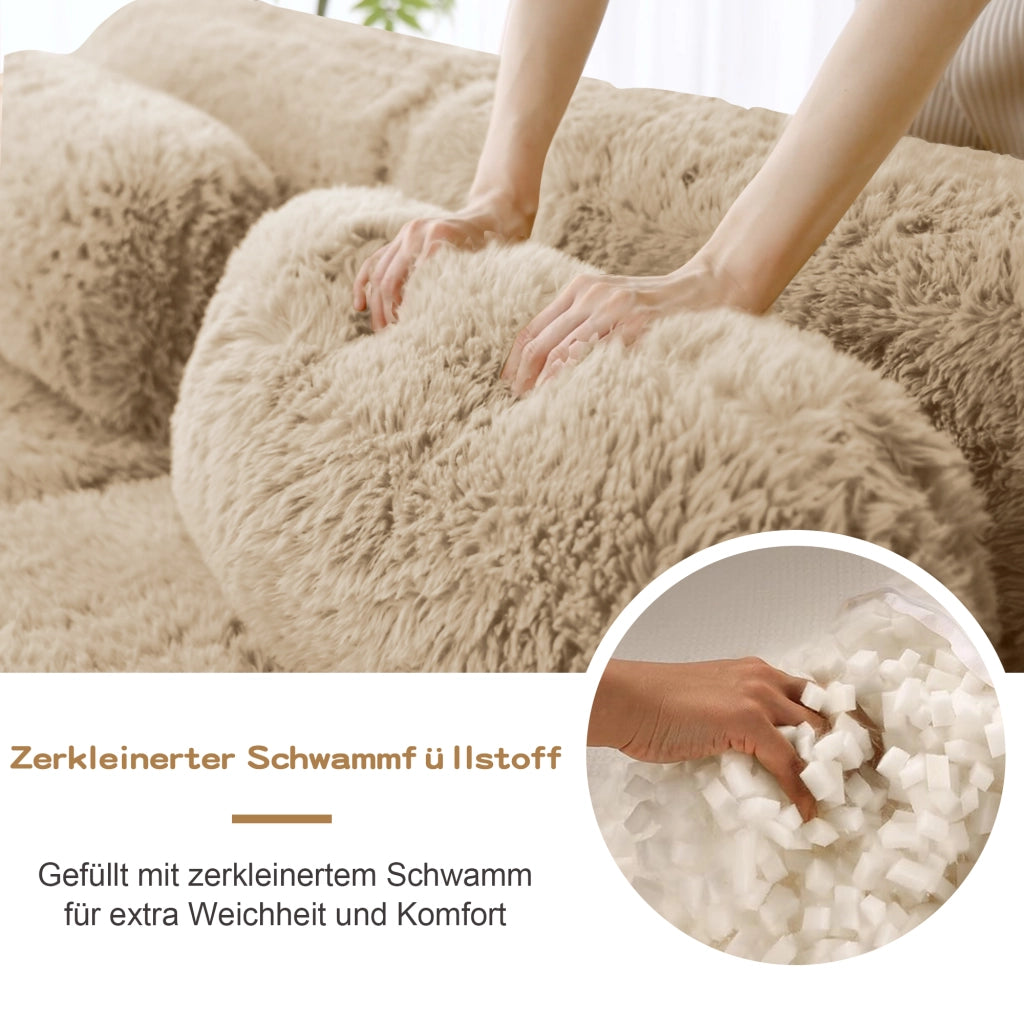 Sofa a 4 posti in tessuto premium - Zephmum - Colore khaki chiaro, antiscivolo, imbottitura ergonomica