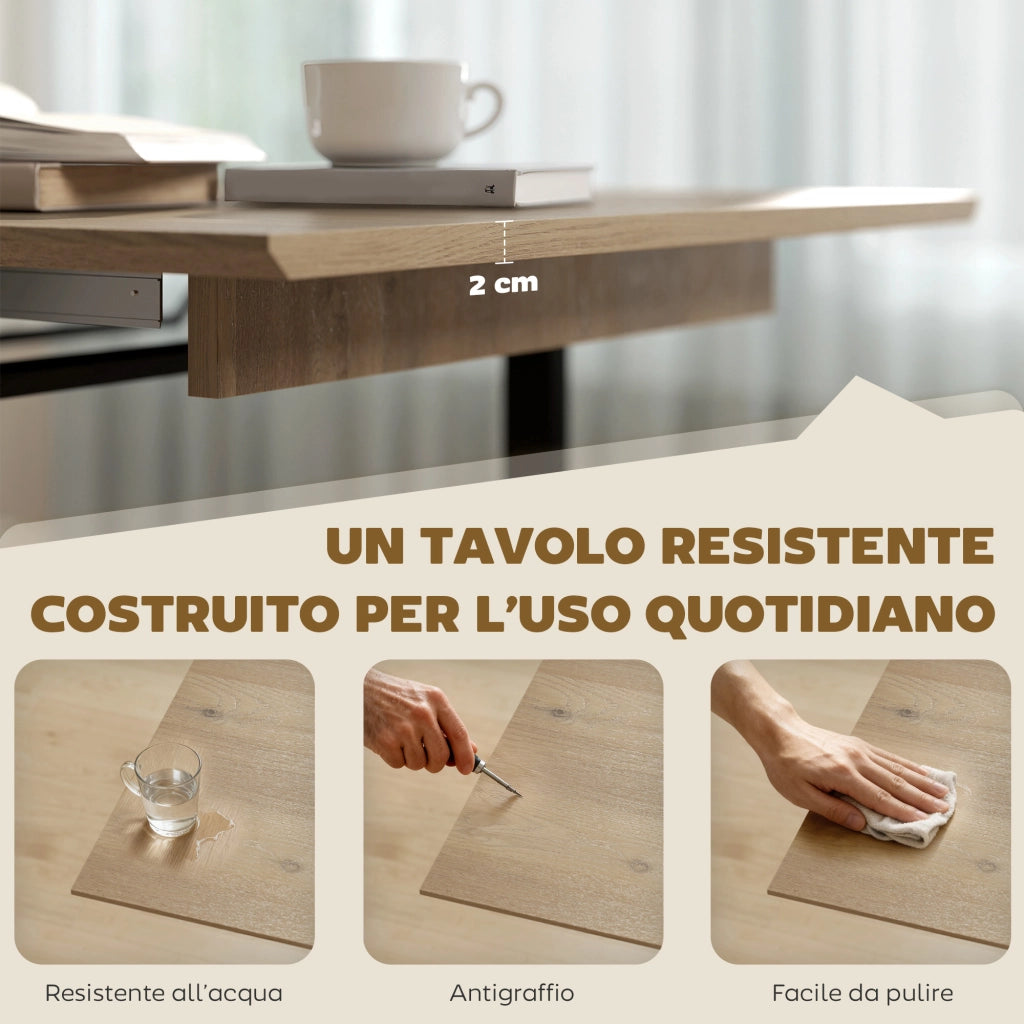 Tavolo da Pranzo Industriale per 6-8 Persone con Ribalta Rotonda. in Legno e Acciaio. 180x80x75 cm