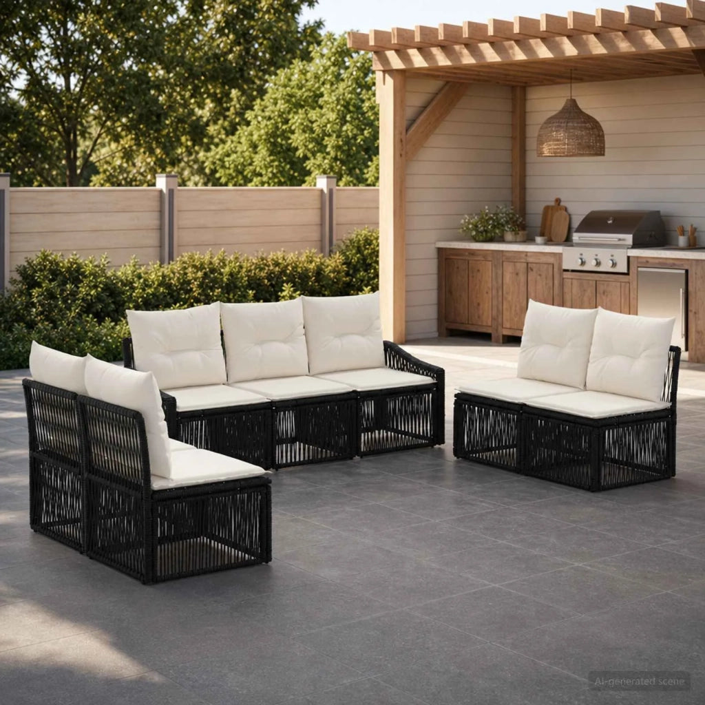 Set Divano da Giardino 7 pz Nero polyrattan 3435973
