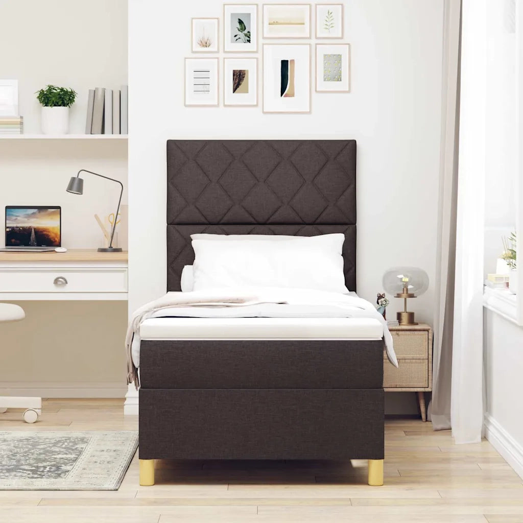 Letto a Sorgente LED Marrone Scuro 100 x 200 cm Tessuto