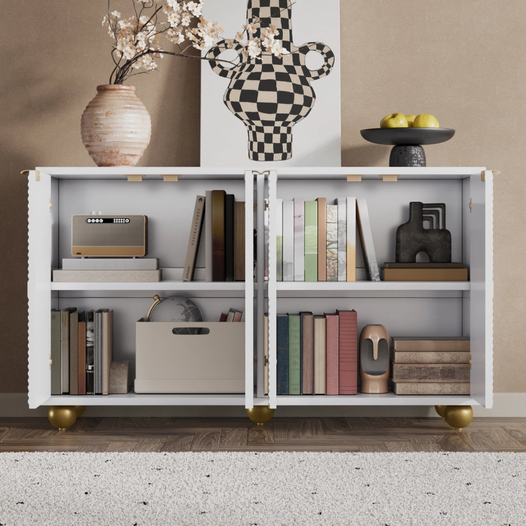 MADIA 120x35x71,5 cm 4 ante in MDF bianco con dettagli dorati