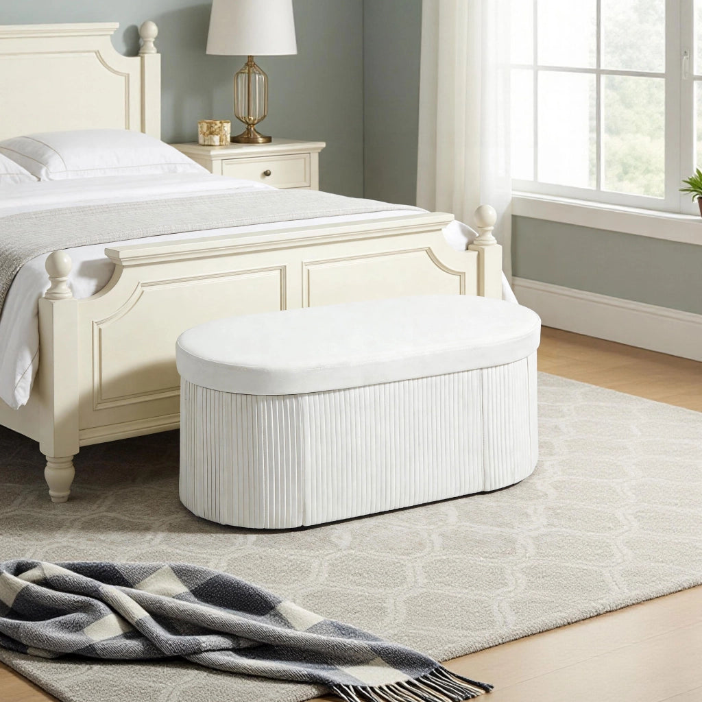 Pouf Contenitore Pieghevole ¨C Xylo ¨C Velluto Crema 76x38x35cm 72L