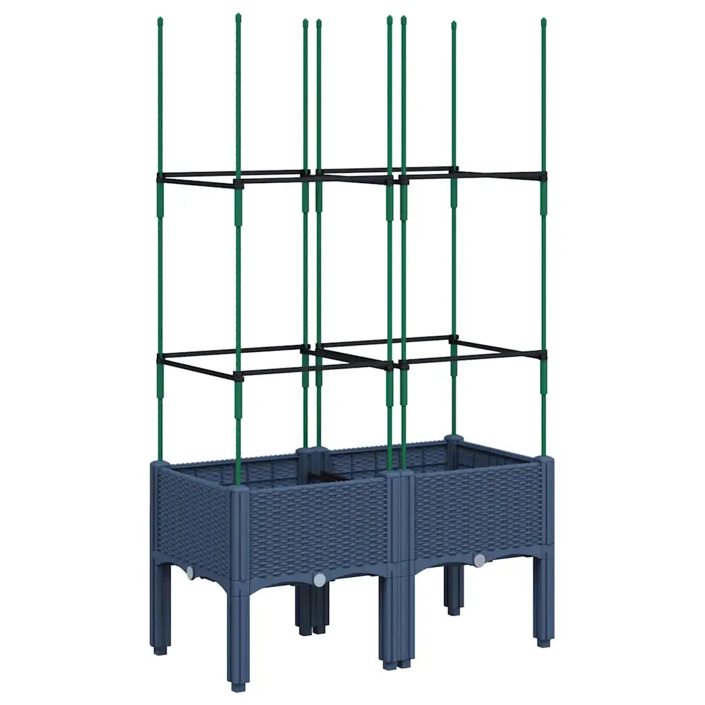 Fioriera da Giardino con Graticcio-Vaso da Esterno-Fioriera con Griglia Grigio Blu 80x40x142,5cm PP