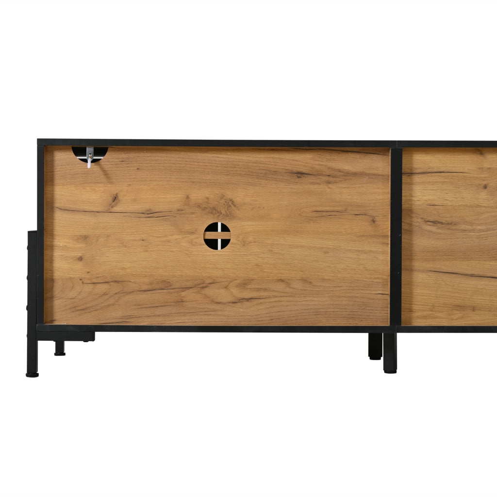 Mobile TV con 4 Ante ¨C MINIMAL ¨C Legno Naturale e Nero, 153x40x50 cm