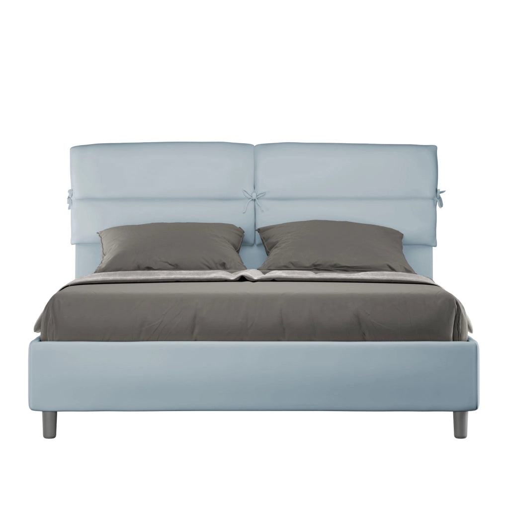 BS COM Letto matrimoniale contenitore doppia alzata imbottito 160x200 microfibra azzurro