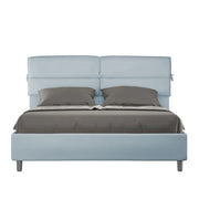 BS COM Letto matrimoniale contenitore doppia alzata imbottito 160x200 microfibra azzurro