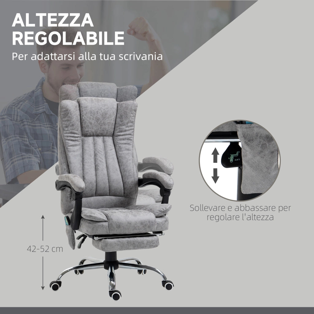 Poltrona da Ufficio Massaggiante Riscaldante Reclinabile ¨C Xylo ¨C Grigio con Poggiapiedi 62x70x113-120 cm