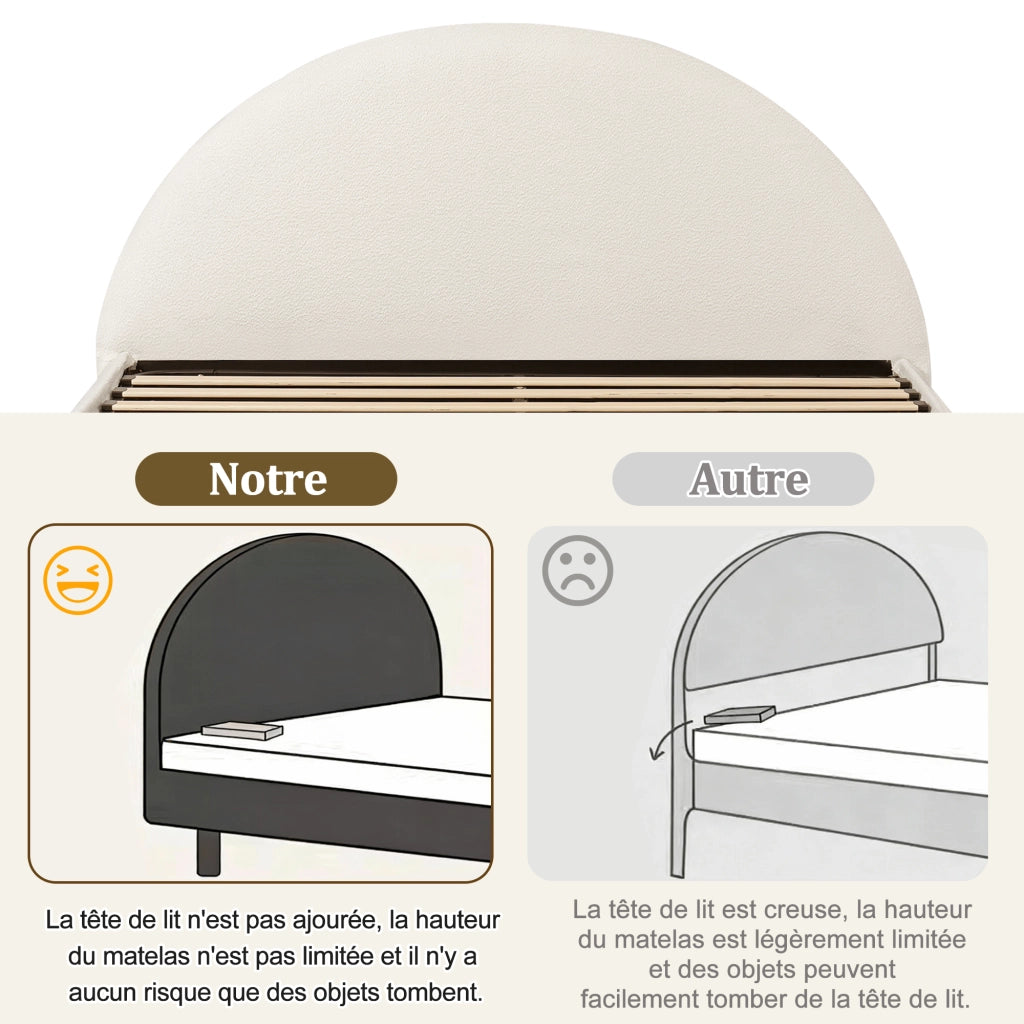 letto imbottito bouclé bianco 160 x 200 cm