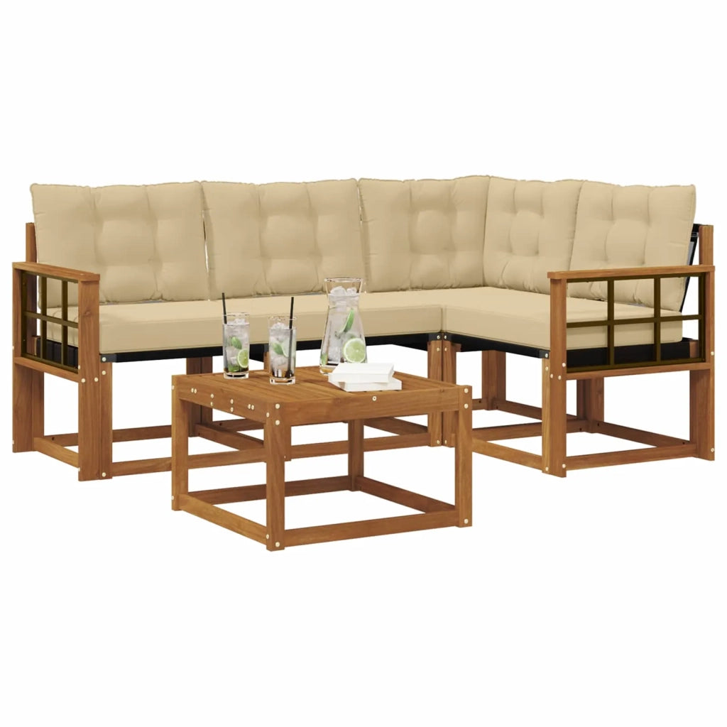 Set di divani da esterno con cuscino 5 pcs Naturale e Beige 3368648