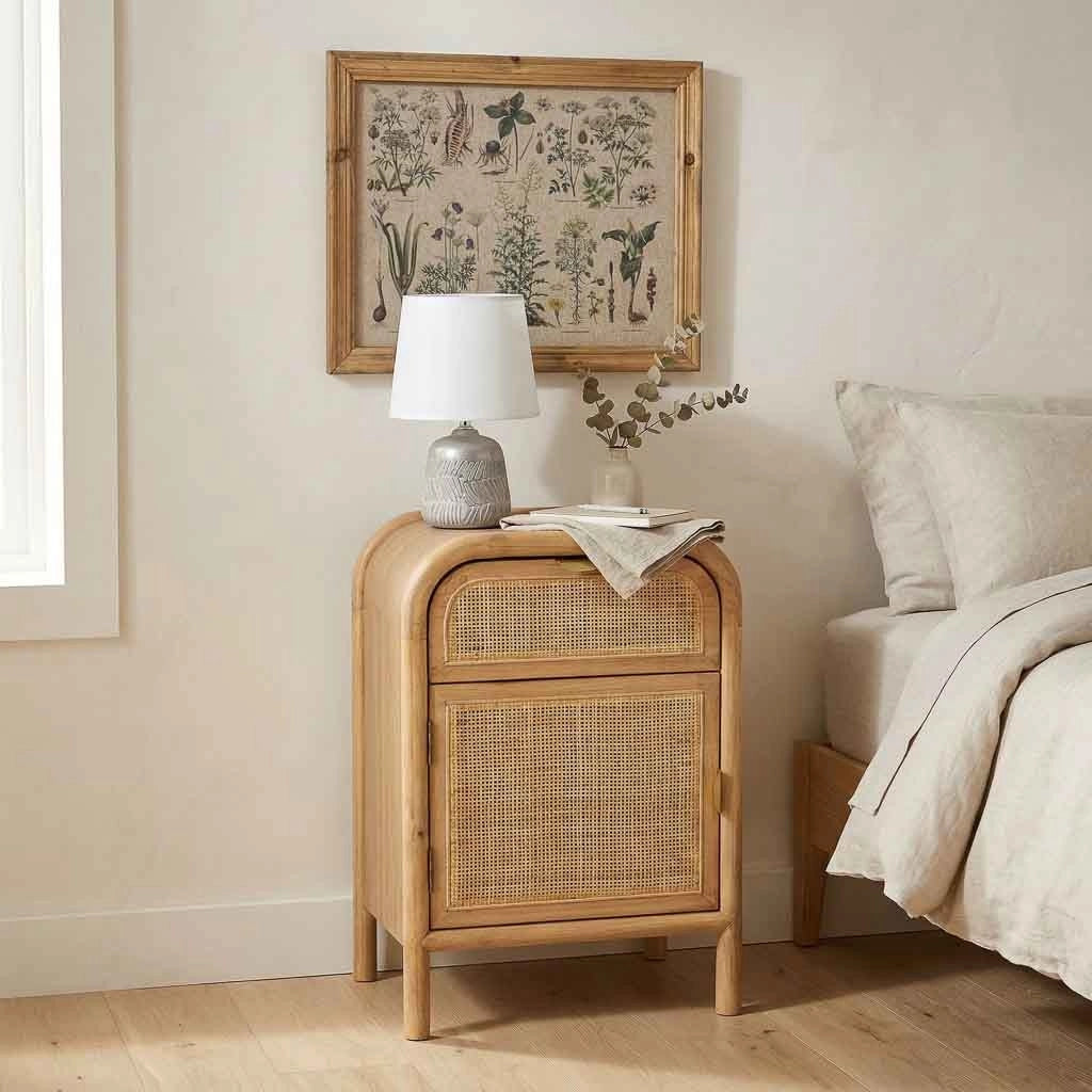 Comodino in legno e rattan marrone 45x35x66h cm