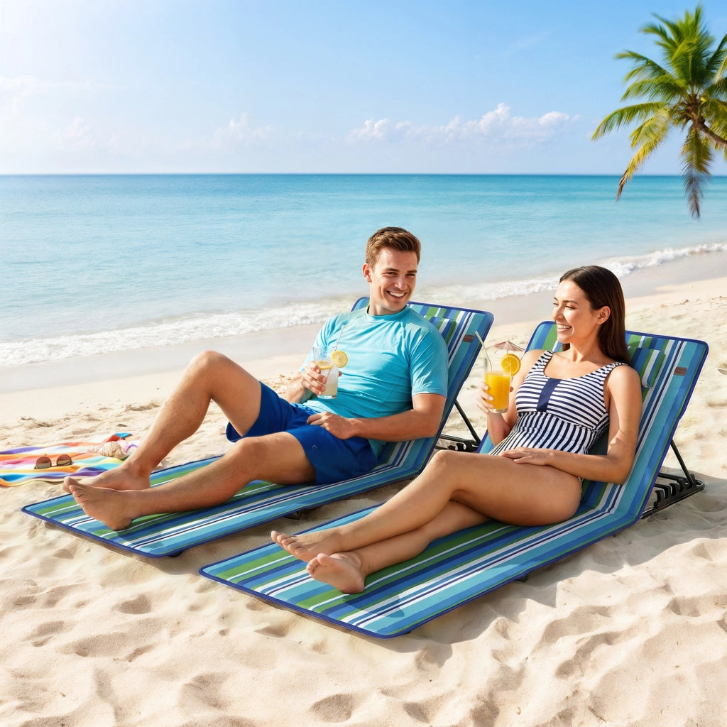 Set 2 Lettini da Spiaggia Pieghevoli con Cuscini e Borsa ¨C Minimal ¨C Grigio
