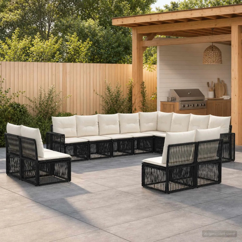 Set Divano da Giardino 12 pz Nero e Bianco Crema polyrattan 3435280