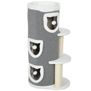 Torre per gatti da 101 cm, 3 livelli, 3 cucce per dormire, palline da gioco, tiragraffi, sisal, truciolato, grigio