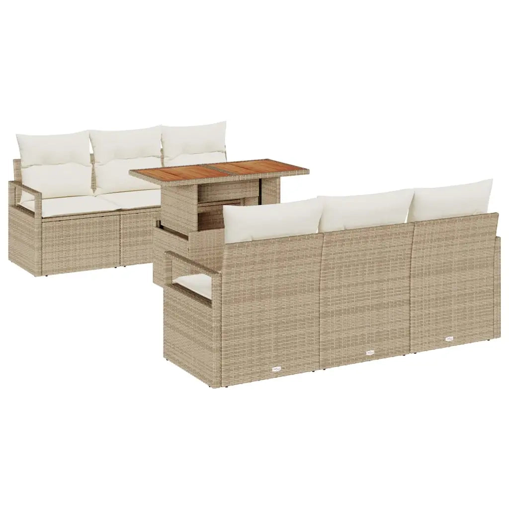 Set Divano da Giardino 7 pcs Beige Poly Rattan