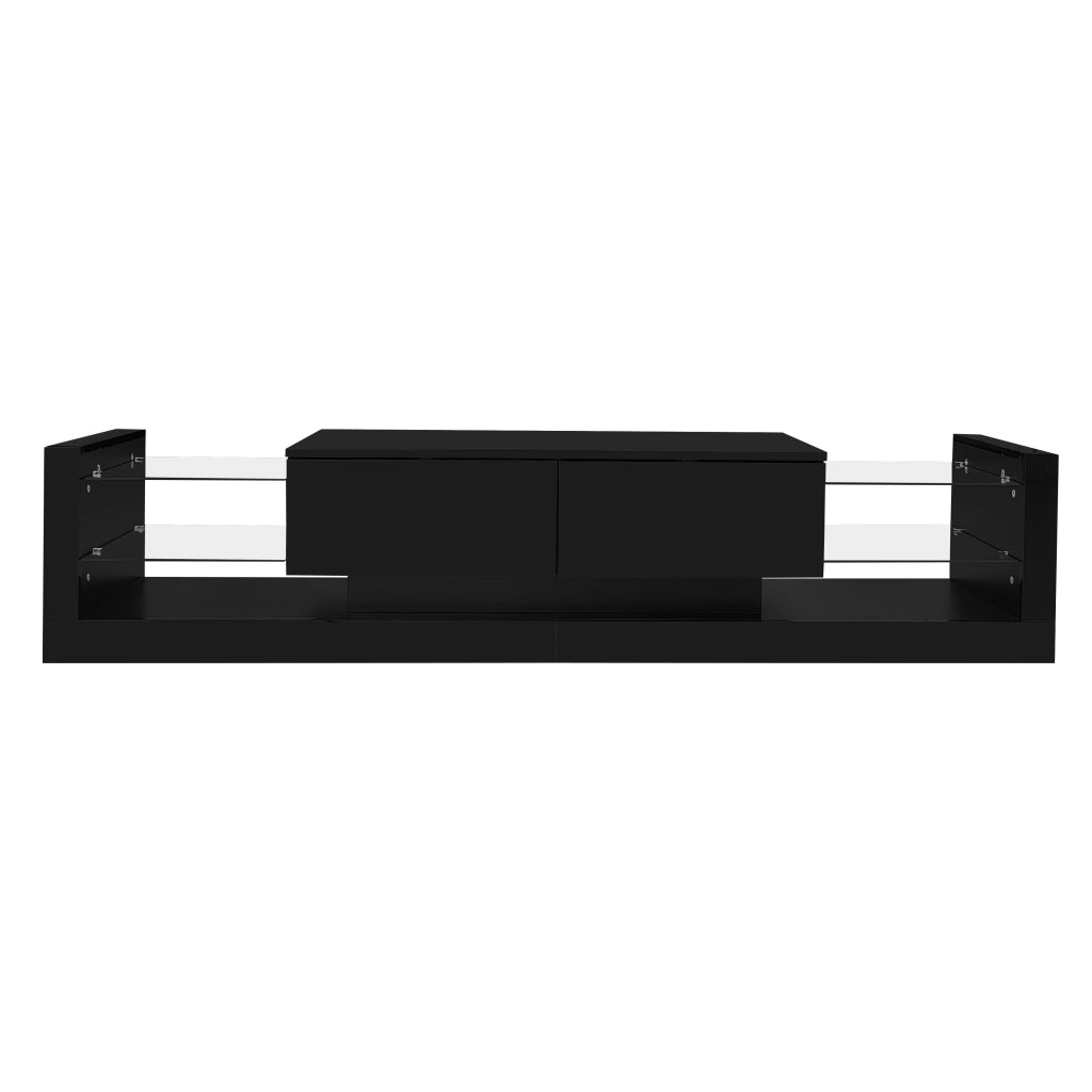 Set TV a parete con tavolino - Zephmum- Nero lucido con luci LED