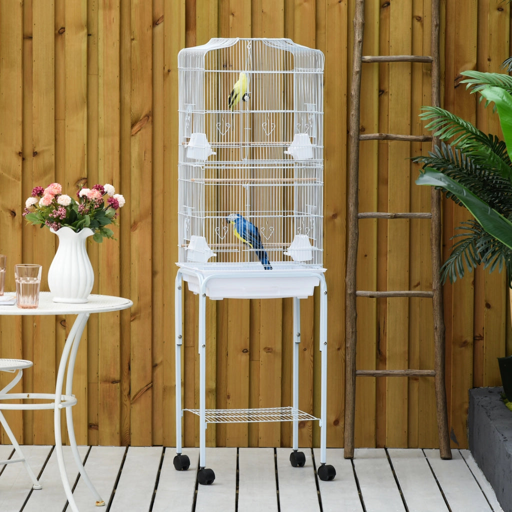 Gabbia per uccelli con ruote e ripiano ¨C zephmum ¨C bianco 46.5x36x157 cm