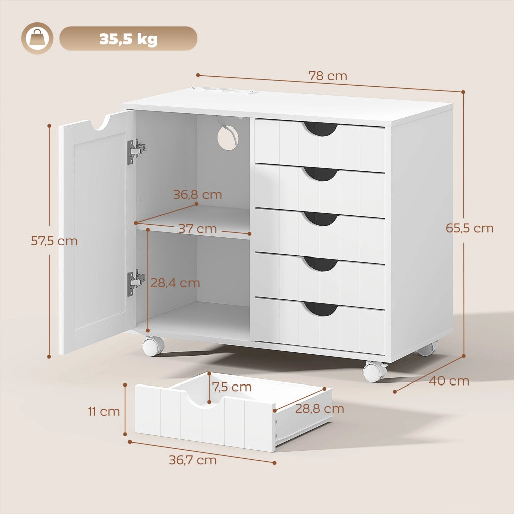 Scrivania con cassetti e ruote ¨C zephmum ¨C 5 cassetti, USB, bianco