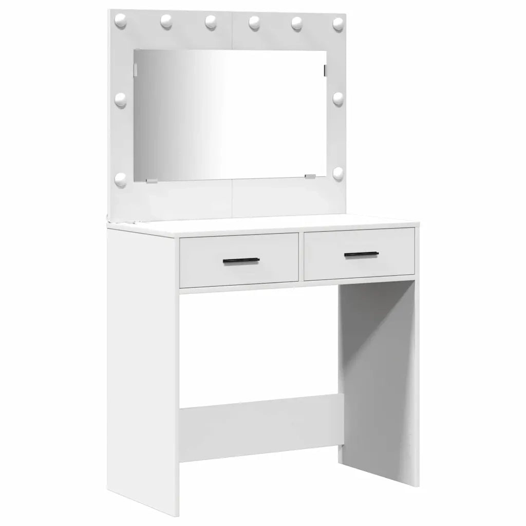 Toeletta | Tavolo da Trucco con cassetto 2 pz Bianco Legno multistrato