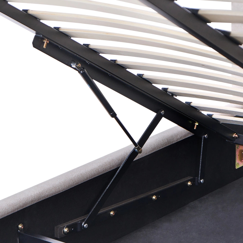 Letto in tessuto di ciniglia imbottito color tortora 160 x 200 cm contenitore elevabile con testiera e rete a doghe