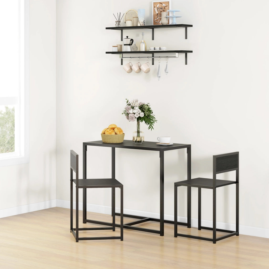 Tavolo da pranzo allungabile con 2 sedie ¨C zephmum ¨C nero, metallo