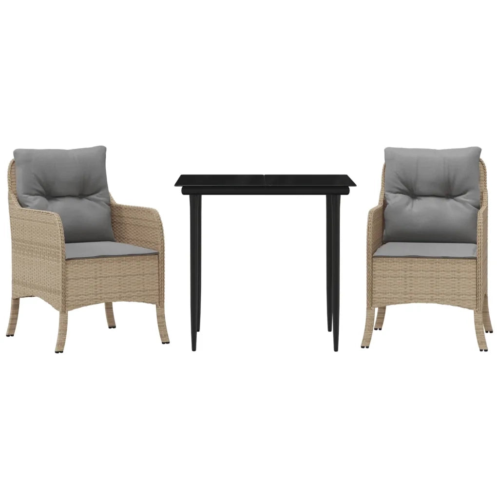 Set da Pranzo da Giardino 3 pz | Set Salotto da Giardino con Cuscini Beige in Polyrattan