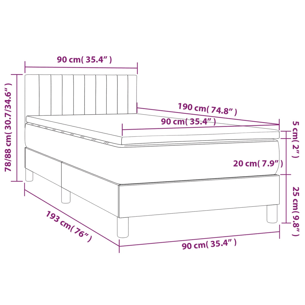 Letto singolo | Letto per adulti | Giroletto a Molle con Materasso Tortora 90x190 cm in Tessuto