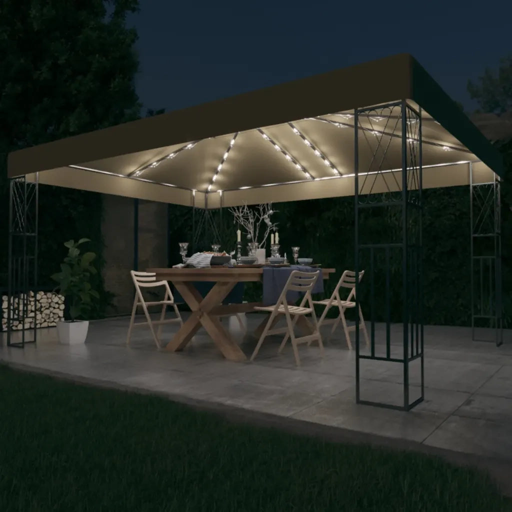 Gazebo con Luci a Stringa LED 3x4 m in Tessuto Grigio Talpa 3070331