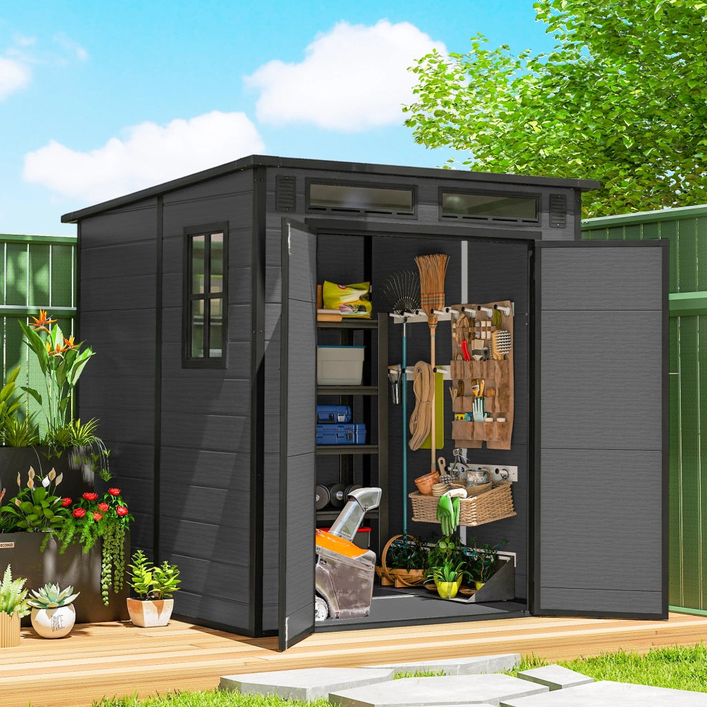 Casetta da Giardino 2 Ingressi 3 Finestre ¨C Minimal ¨C Grigio Scuro PP Alluminio 182x182x196 cm