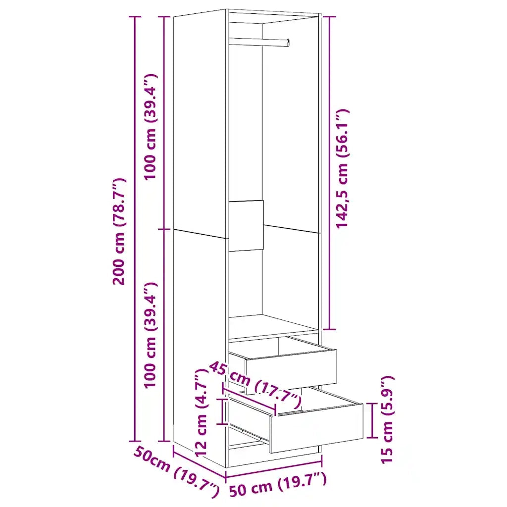 Armadio con Cassetti Grigio Sonoma 50x50x200 Legno Multistrato CFW6345751