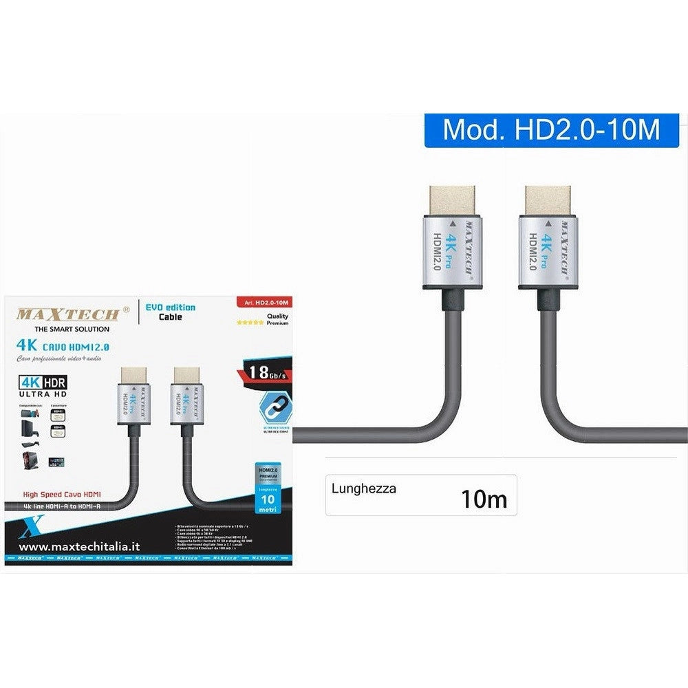 Trade Shop - Cavo Hdmi 2.0 4k Da 10 Metri High Speed Tv Monitor Audio Video Cavetto Hd2.0-10m -