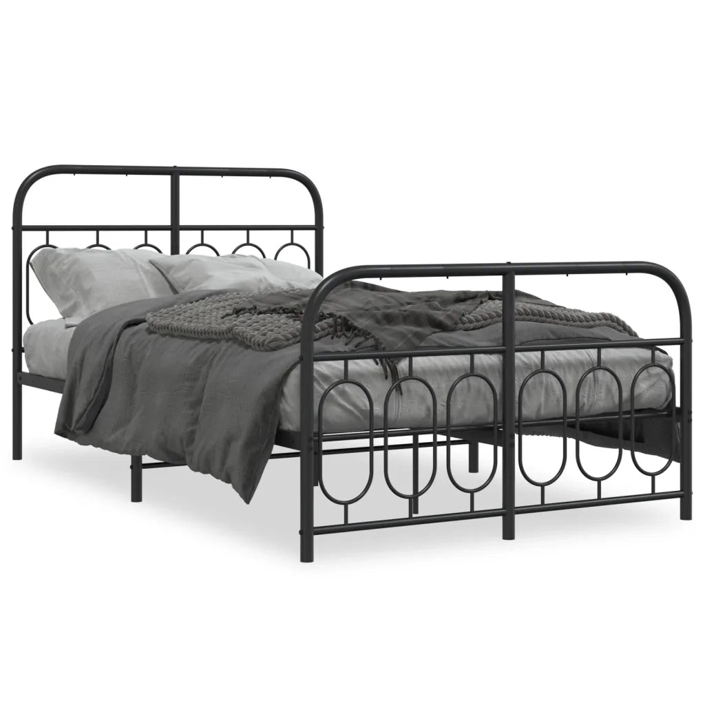 Letto matrimoniale | Letto per adulti | Giroletto con Testiera e Pediera Metallo Nero 120x190 cm
