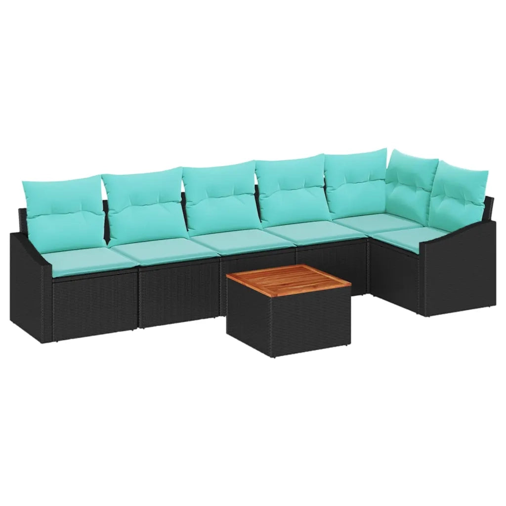 Set Divano da Giardino con cuscino 7 pcs Nero polyrattan 3347844